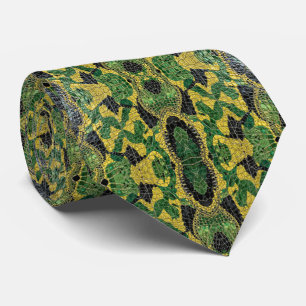 Grön Gul Alligator Krokodil Drak Läder Slips