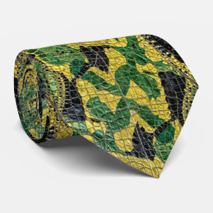 Grön Gul Alligator Krokodil Drak Läder Slips