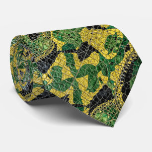 Grön Gul Alligator Krokodil Drak Läder Slips