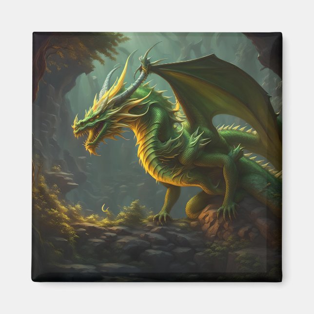 Grön & Gul Drake Magnet (Framsidan)