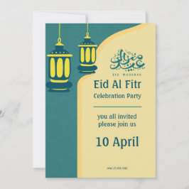 Grön Gul Elegant Eid Al Fitr Halal Bi Halal Inbjudningar