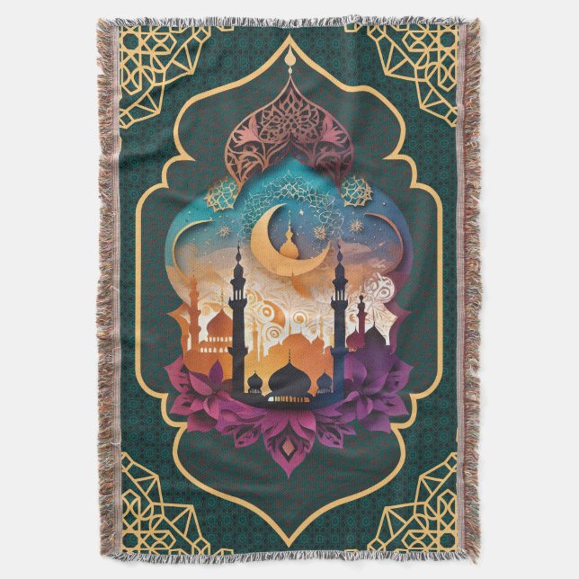 Grön Gul Geometrisk Hemmatta Mihrab Filt (Framsidan Vertikal)