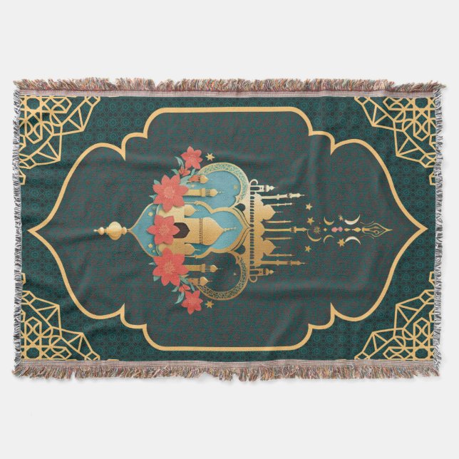 Grön Gul Geometrisk Hemmatta Mihrab Filt (Framsidan)