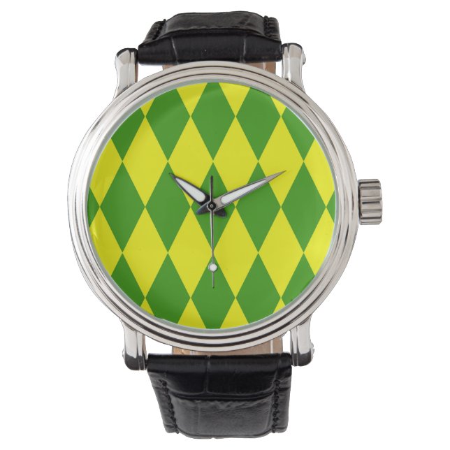 Grön Gul Harlekin Rutig Design  Armbandsur (Framsida)