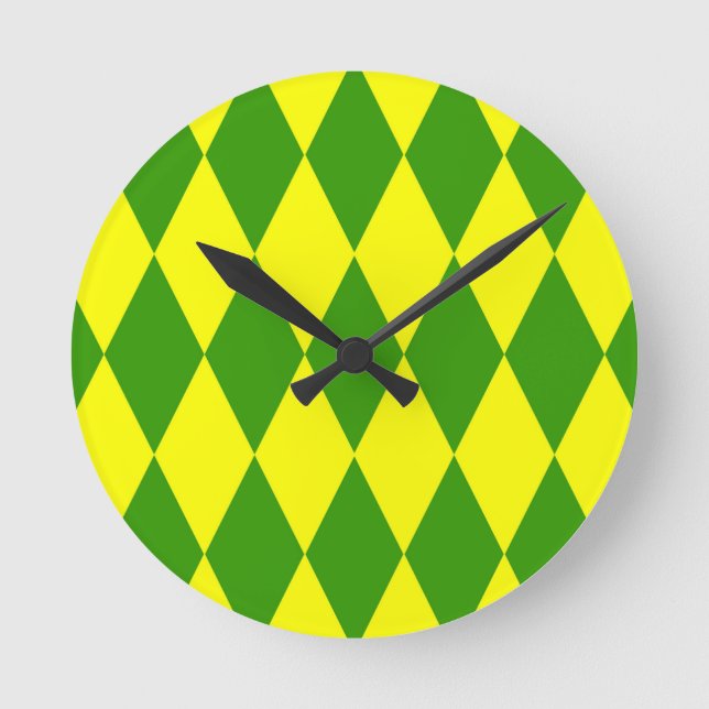Grön Gul Harlekin Rutig Design  Rund Klocka (Framsida)