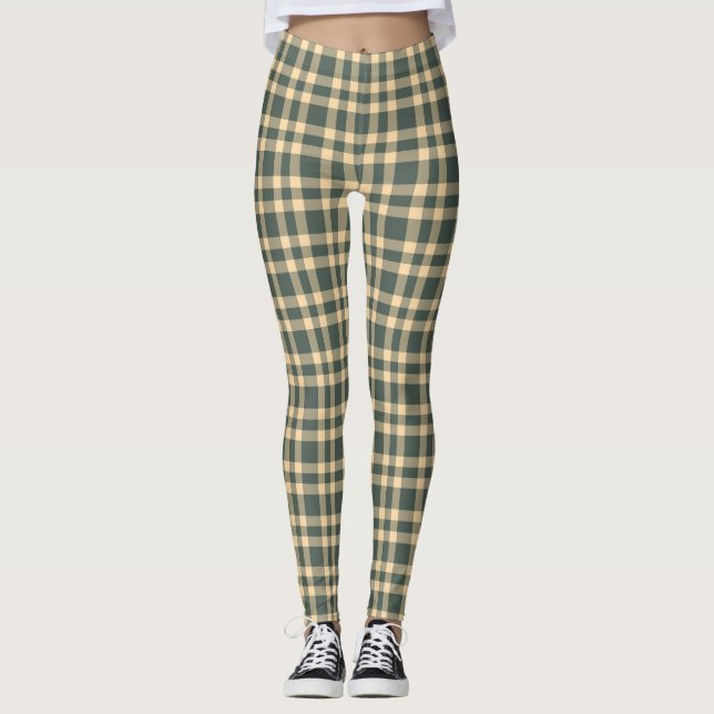 Grön Gul Karomönster Leggings (Framsida)