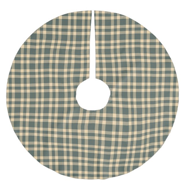 Grön Gul Karomuster Julgransmatta Borstad Polyester (Framsidan)