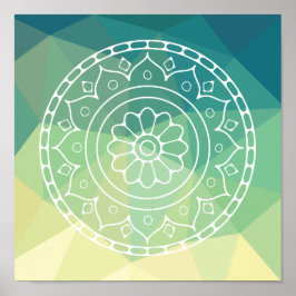 Grön Gul Mandala Inspiration Harmoni Blomma Poster