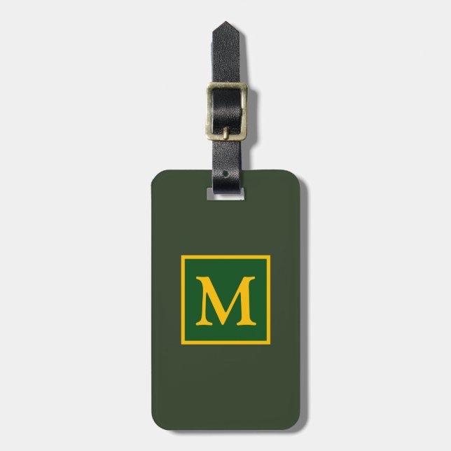 grön/gul monogram för resenär bagagebricka (Vertikal Framsida)