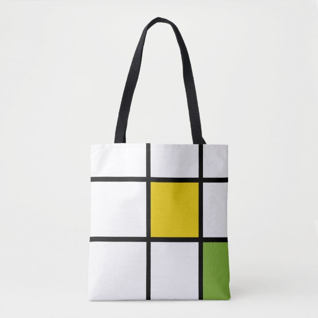 Grön Gul och Svart Mondrian Stil Tygkasse (Framsida)