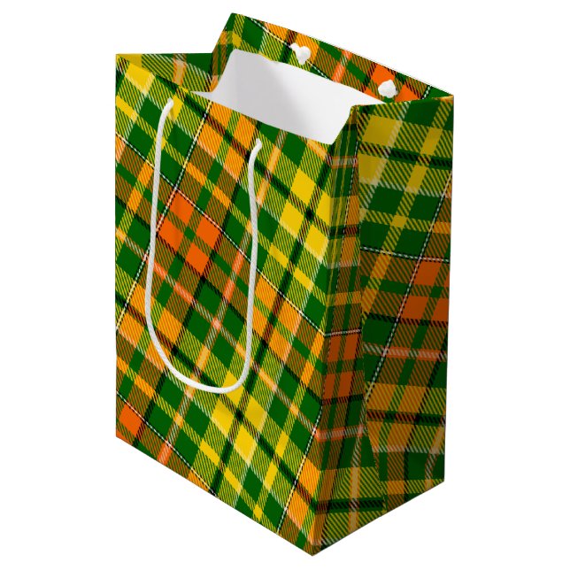 Grön Gul Orange Rutig Tartan Design  (Framsidan Vinklad)