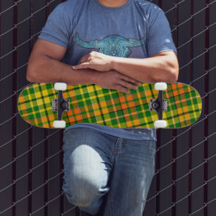 Grön Gul Orange Rutig Tartan Design Mini Skateboard Bräda 18,5 Cm