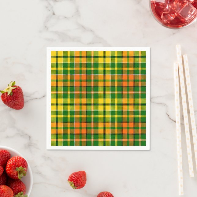 Grön Gul Orange Rutig Tartan Design  Pappersservett (Insitu)