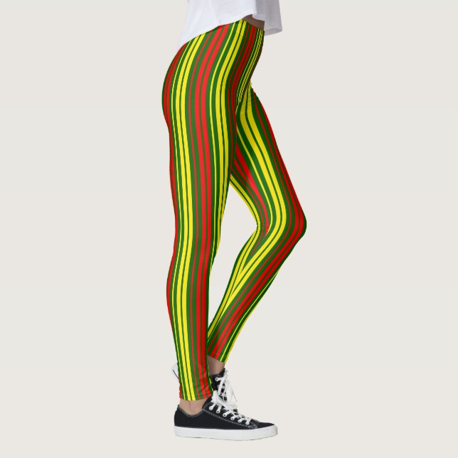Grön Gul Röd Vertikal Randig Design   Leggings (Höger)