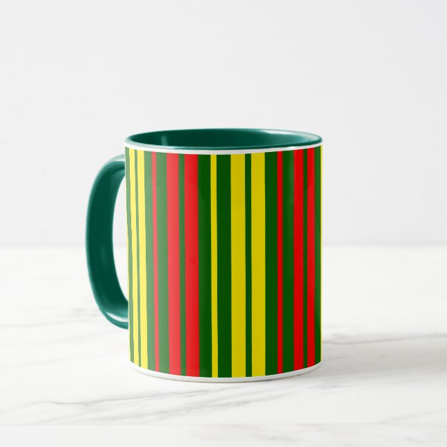 Grön Gul Röd Vertikal Randig Design   Mugg (Framsida vänster)