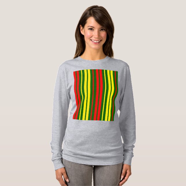 Grön Gul Röd Vertikal Randig Design   T Shirt (Hel framsida)