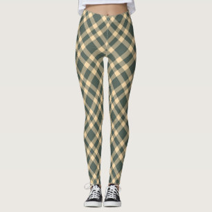 Grön gul rutig mönster leggings