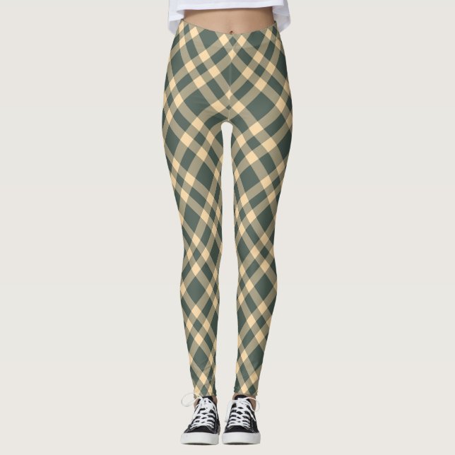 Grön gul rutig mönster leggings (Framsida)