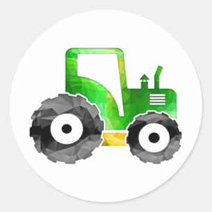 Grön & gul traktor för polygonmosaik runt klistermärke