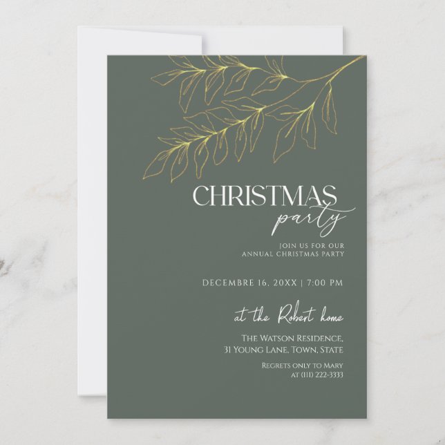 Grön & Guld Blad Julfest  Inbjudningar (Framsida)