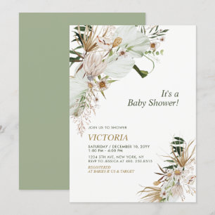 Grön & Guld Boho Botanisk Baby Shower Brunch Inbjudningar