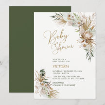 Grön & Guld Boho Botanisk Baby Shower Inbjudan