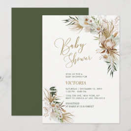 Grön & Guld Boho Botanisk Baby Shower Inbjudan
