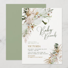 Grön & Guld Boho Botanisk Bebis Shower Brunch Inbjudningar