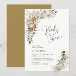 Grön & Guld Boho Botanisk Bebis Shower Inbjudningar