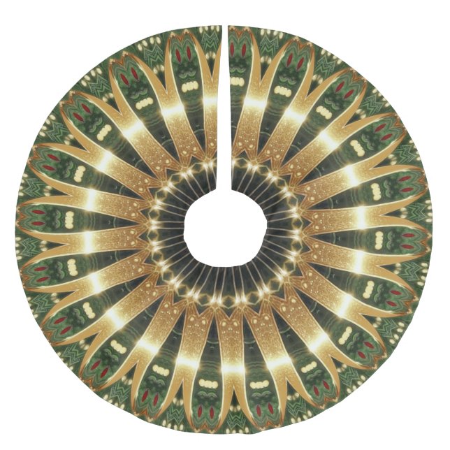Grön guld dekorativ julgranströja julgransmatta borstad polyester (Framsidan)