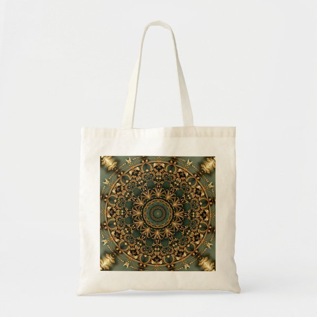 Grön Guld Dekorativ Semestertotebag Tygkasse (Framsidan)