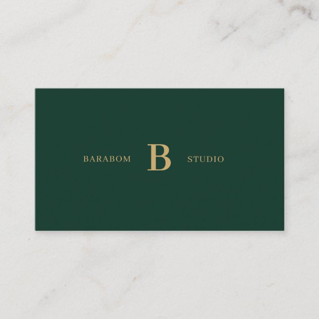 Grön & Guld Enkel Initial Minimal Professionell  Visitkort (Framsida)