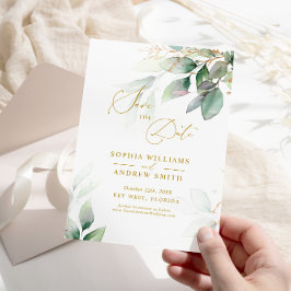 Grön & Guld Eucalyptus Save the Date-inbjudan Inbjudningar