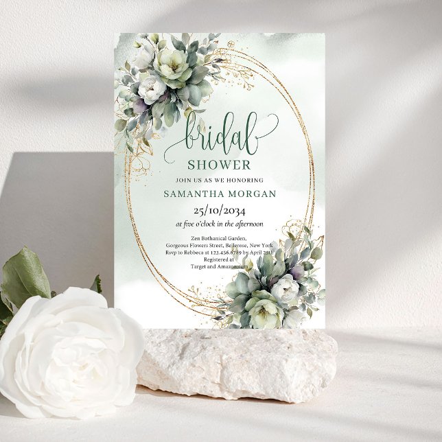 Grön Guld Eukalyptus Bröllopsfest Inbjudan (Green Gold Eucalyptus Bridal Shower Invitation)