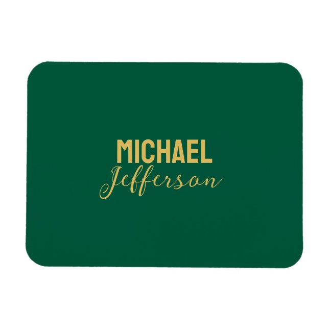 Grön guld färg elegant modern minimalistisk namn magnet (Horisontell)