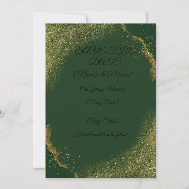 Grön & Guld Glitter Spara Datum-kort Datumet (Framsida)