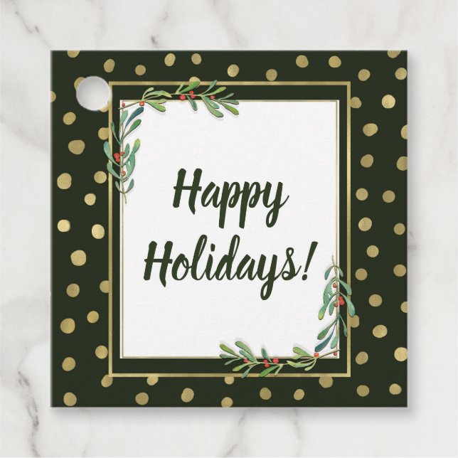 Grön & Guld Julfest Snöparty Festlig Gåvor Etiketter (Framsida)