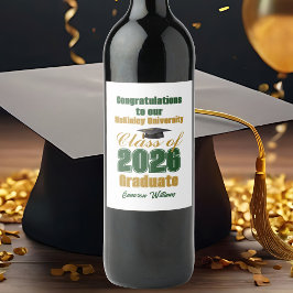 Grön Guld Klass 2026 Anpassad Examen Fest Vinflaska Etikett