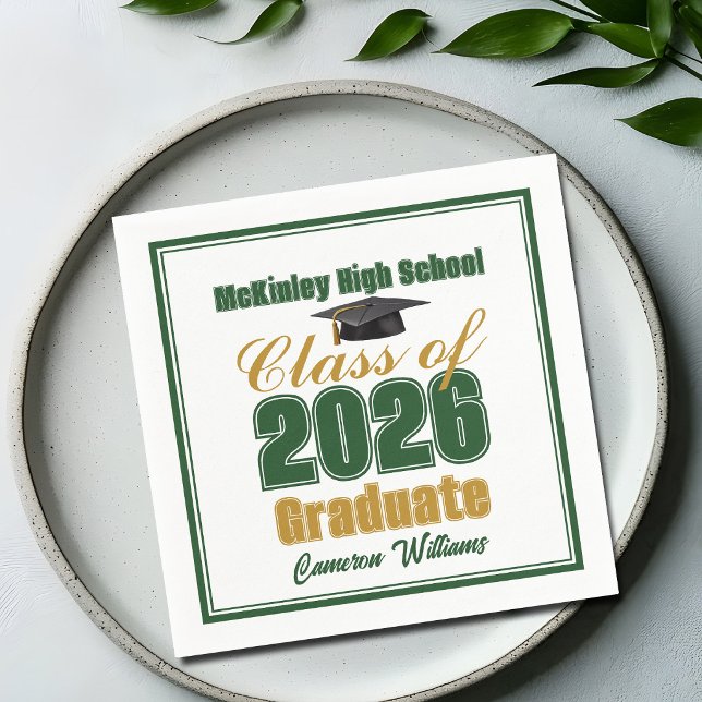 Grön Guld Klass 2026 Anpassad Examenfest Pappersservett (Skapare uppladdad)