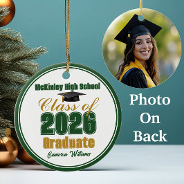 Grön Guld Klass 2026 Examen Foto Julgransprydnad Keramik