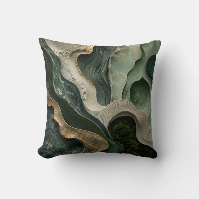 Grön Guld Marmor Abstrakt Kudd | Jade Konst Kudde (Framsida)