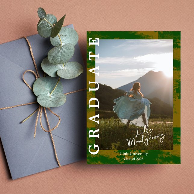 Grön guld marmor foto examensannonsering inbjudningar (Skapare uppladdad)