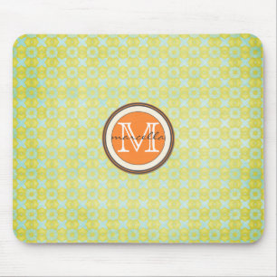 Grön guld- Monogram för mönsterbakgrundsorange Musmatta