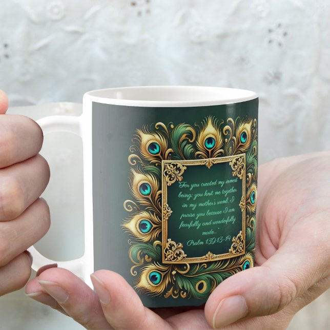 Grön Guld Påfågel Ram Anpassningsbar  Kaffemugg (Skapare uppladdad)