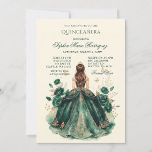 Grön Guld Prinsessa Blommig Tiara Quinceañera Inbjudningar