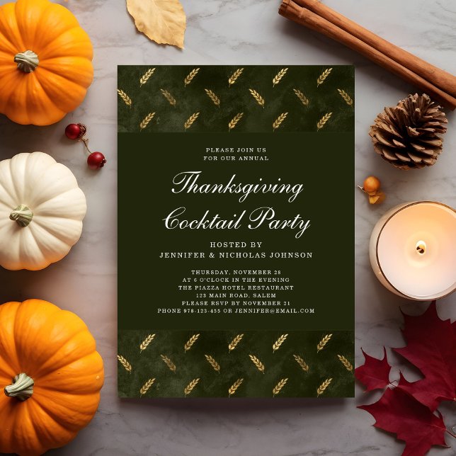 Grön Guld Skördefest Tacksay Cocktailfest Inbjudningar (Green Gold Crop Thanksgiving Cocktail Party Invitation)