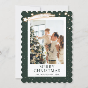 Grön Guld Stjärnig Julnatt Foto God Jul Julkort