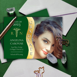 Grön |Guld Student Wave Caduceus RN Nursing Grad Meddelande