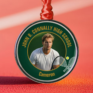 Grön Guld Tennis Spelare Foto Julpresent Julgransprydnad Metall