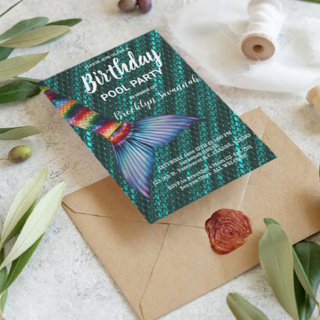 Grön Guld Turkos Sjörödingstjärt Poolparty Vykort (Skapare uppladdad)